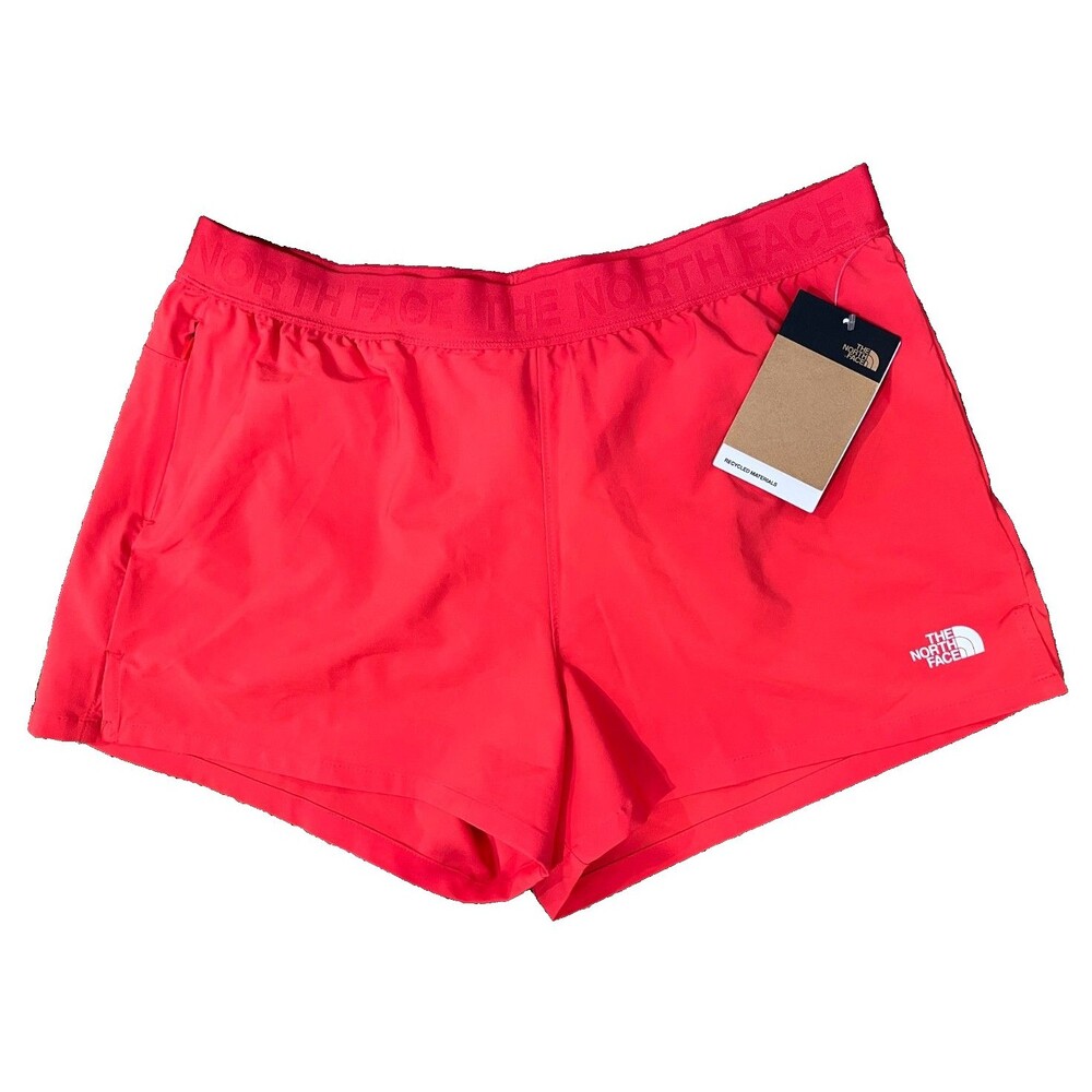 The North Face Women Red Wander Graphic Logo High-RIse Athletic Shorts L NWT NEW